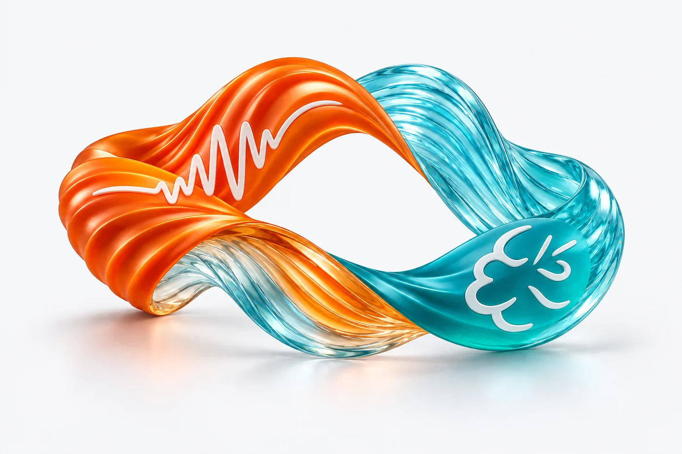 Orange and turquoise glass ring connecting the SonicMind waveform and mind symbols.